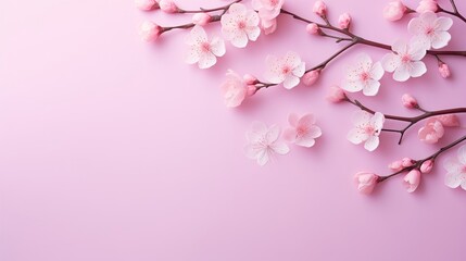 Fototapeta na wymiar Pink Blooming Branch on a Soft Pink Background