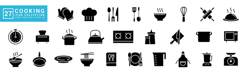 Collection of cooking icons, kitchen, cooking utensils, cutlery serving, vector template editable and resizable EPS 10.