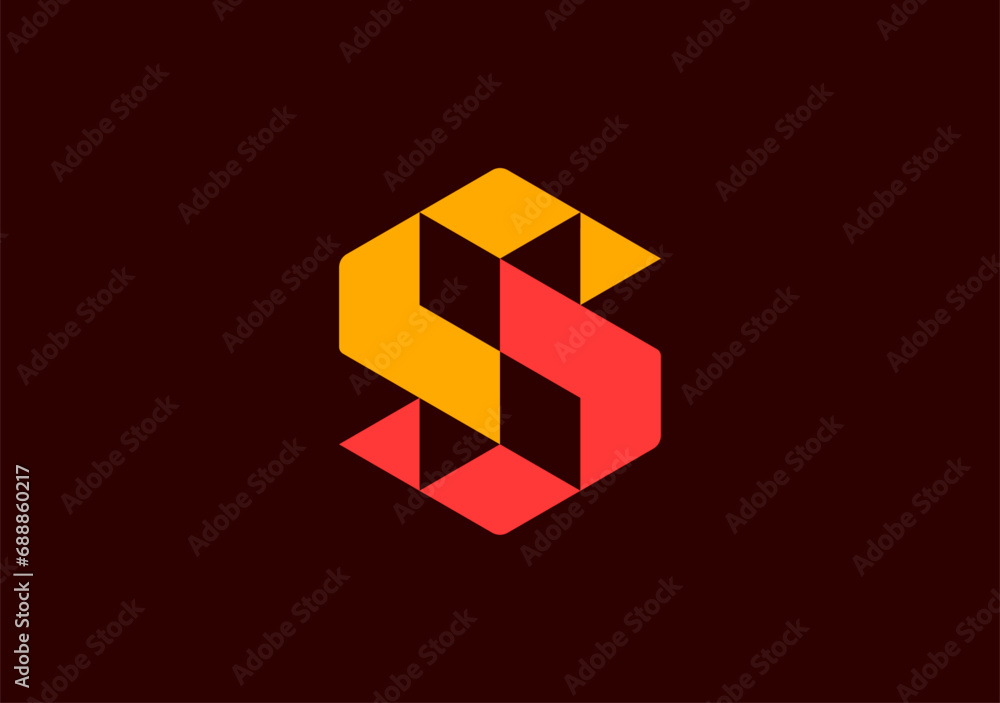 Poster sophisticated synergy, s monogram in a cube shape with dynamic swings, creating a visually striking 