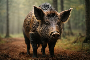 Naklejka na ściany i meble Wild boar close up ( Sus scrofa )