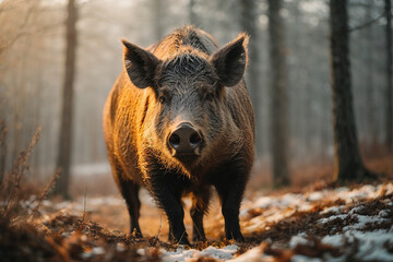 Wild boar in winter scenery ( Sus scrofa )