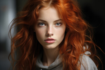 Fototapeta premium Beautiful young girl with red hair 