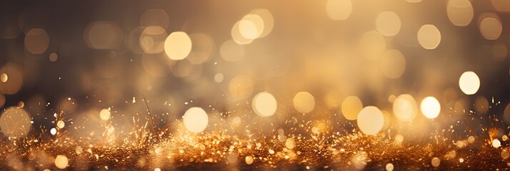 Golden glitter and fireworks In abstract defocused lights. 