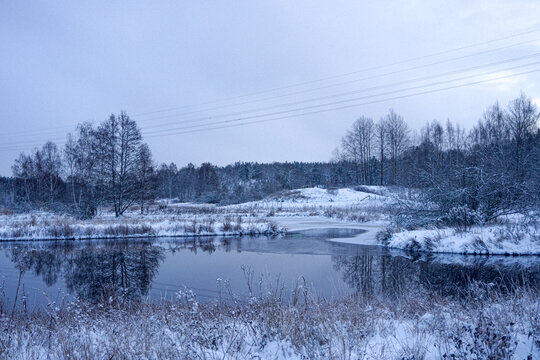 Scenic view of a small lake at winter