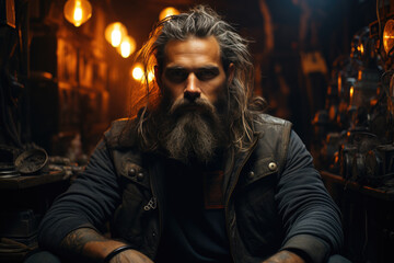 Obraz premium Portrait of bearded dangerous man