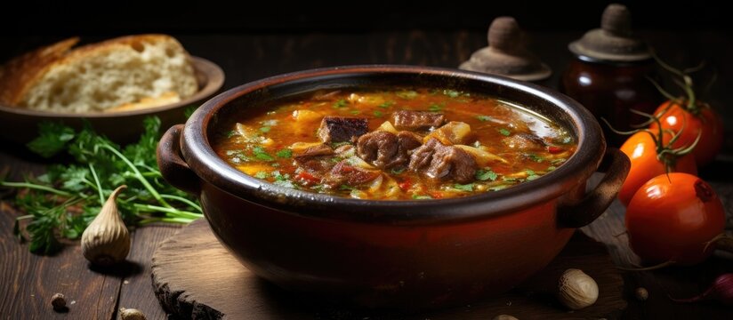 Bograch: Traditional soup with stew and paprika.
