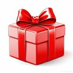 Elegant Gift Box with Red Ribbon Isolated on White Background. Generative ai