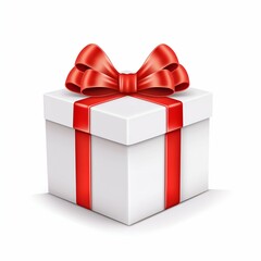 Elegant Gift Box with Red Ribbon Isolated on White Background. Generative ai