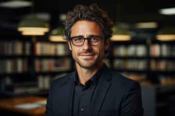 Fototapeta premium Young professor in library