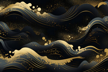 Cool and cool background material with gold and black Japanese pattern, Generative AI - 688862685