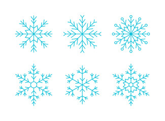 Fototapeta na wymiar Set of snowflake icons for winter season. Design elements symbolizing snow, snowflakes, ice, crystals, winter, frost, cold weather and Christmas.