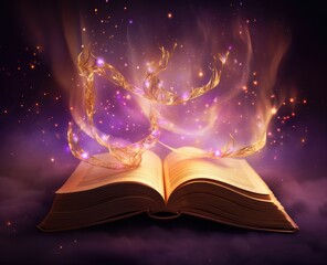 Enchanted magic book. Concept of education, imagination and creativity from reading books.