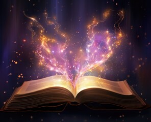 Enchanted magic book. Concept of education, imagination and creativity from reading books.