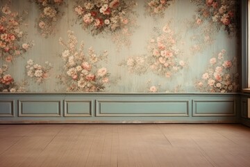 Interior room with baroque floral wallpaper. - obrazy, fototapety, plakaty