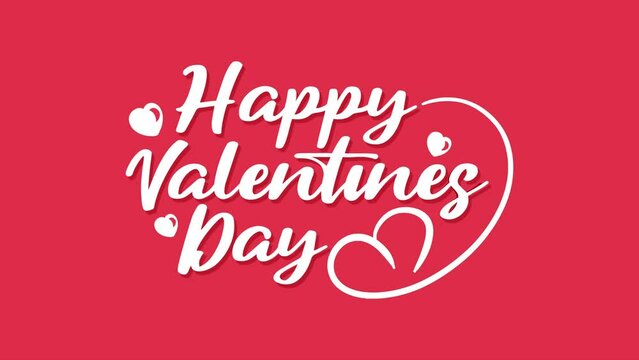 Happy Valentines Day calligraphy text animation on pink background and green screen footage. 4K. Suitable for valentines day celebration or greeting card.