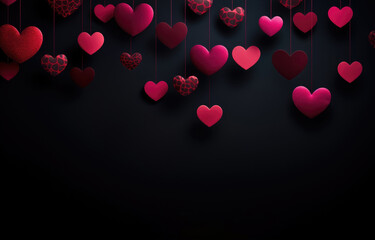 Red hearts on dark background