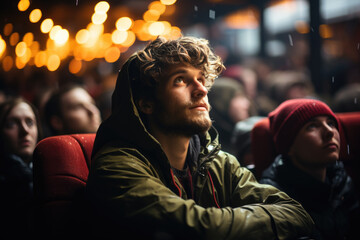 Obraz premium Young white guy enjoy in music