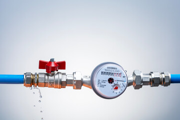 Leak in water pipe, water tap.  Water leak on a water pipe. Plumber service.