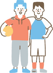 スポーツウェアを着て肩を組んでいる男性_色