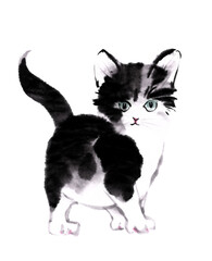 水墨画技法で描いた子猫