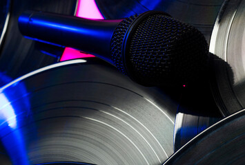music background with vinyl and microphone