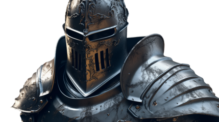 Medieval knight in armour isolated on transparent background