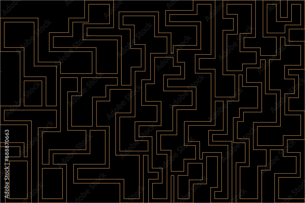 Poster abstract of background vector. design labyrinth of line gold on black background. design print for i