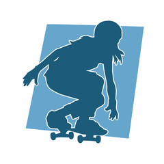 Silhouette of a female in action pose on skateboard. Silhouette of an urban girl on skateboard.