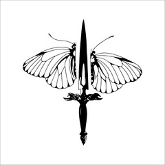 dagger and butterfly vector illustration