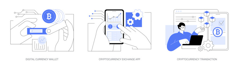 Cryptocurrencies applications isolated cartoon vector illustrations se