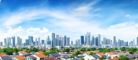 Residential area of Singapore with cityscape. - obrazy, fototapety, plakaty
