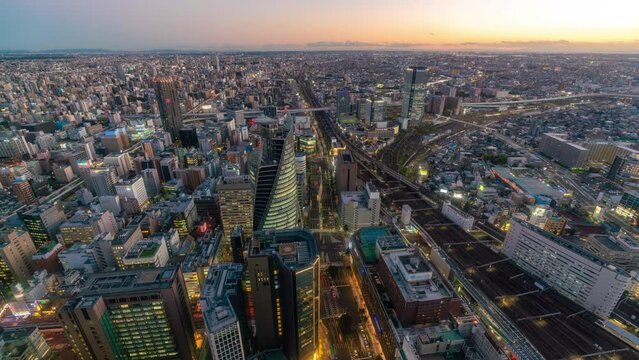 Timelapse video of Nagoya in Japan from sunset to night