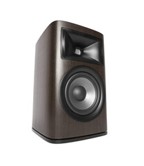 Obraz premium One wooden sound speaker on white background