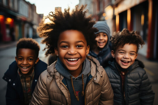 Happy Children Walking Around The Neighborhood