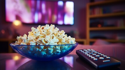 Cozy Movie Night. Popcorn Delight in Stylish Home Entertainment Setup