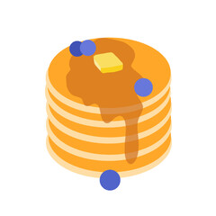 blueberry pancake with honey, butter and maple syrup illustration vector isolated on white transparent background