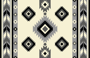 Ethnic tribal Aztec black and white background.  tribal arrow pattern, folk embroidery, tradition geometric Aztec ornament. Tradition Native and Navaho design for fabric, textile, print, rug, paper - obrazy, fototapety, plakaty