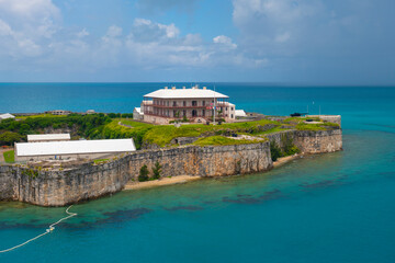 National Museum of Bermuda aerial view including Commissioner's House and rampart at the former...