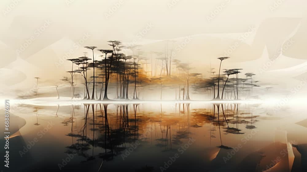 Poster a fractal landscape filled with mirrored images, each one slightly altered and evolved from the prev