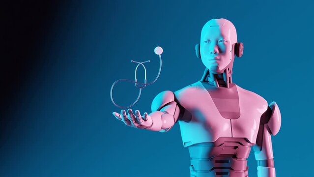Medical Robot Holding Stethoscope, 3D Render, Humanoid Robot, Robotics, AI, Medical Technology
