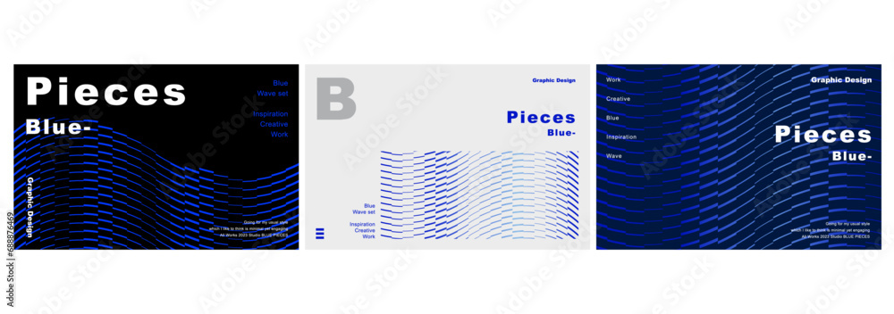Poster modern pattern pieces blue graphic template set presentation branding motif digital wave geometry dy