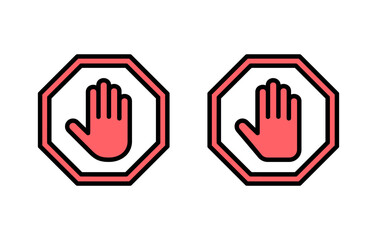 Stop icon set illustration. stop road sign. hand stop sign and symbol. Do not enter stop red sign with hand