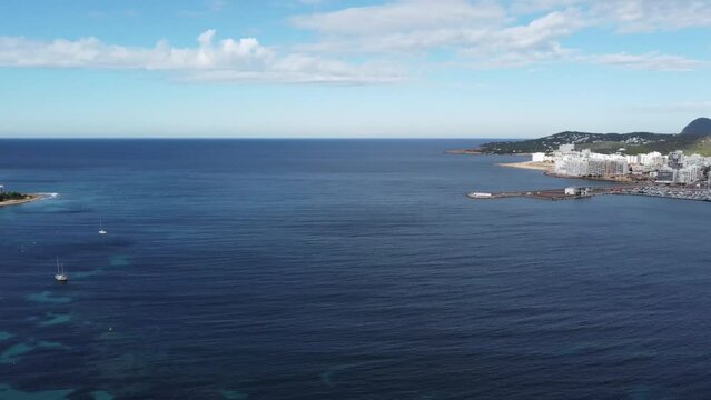 drone aerial over port of san antoni Ibiza