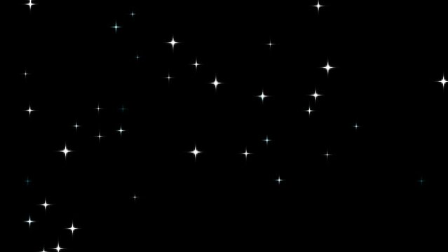Falling twinkling stars in night background. Transparency 4K Alpha Channel. Seamless loop. Perfect for wishes, event, astronomy and night festivals.