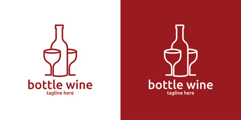wine bottle logo design with line style, minimalist logo. - obrazy, fototapety, plakaty