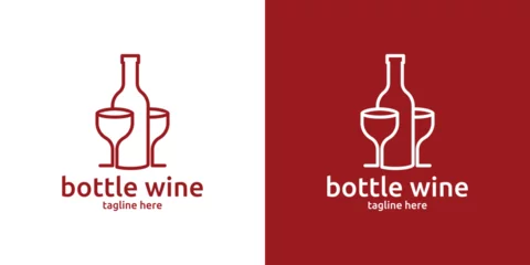 Fotobehang wine bottle logo design with line style, minimalist logo. © Mas_W