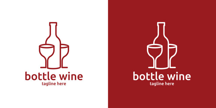 wine bottle logo design with line style, minimalist logo.