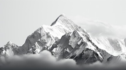 Rugged snowy mountain peak, black and white color