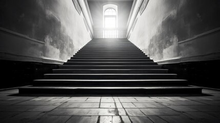 Stairs in an old building, black and white color, background