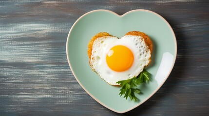 A fried egg in the shape of a heart on a plate